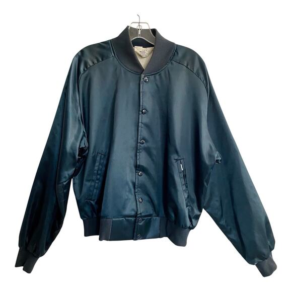 Vintage West Wind Jacket Men Sz Large Blue Snap Button Bomber Varsity USA Satin - Picture 1 of 7
